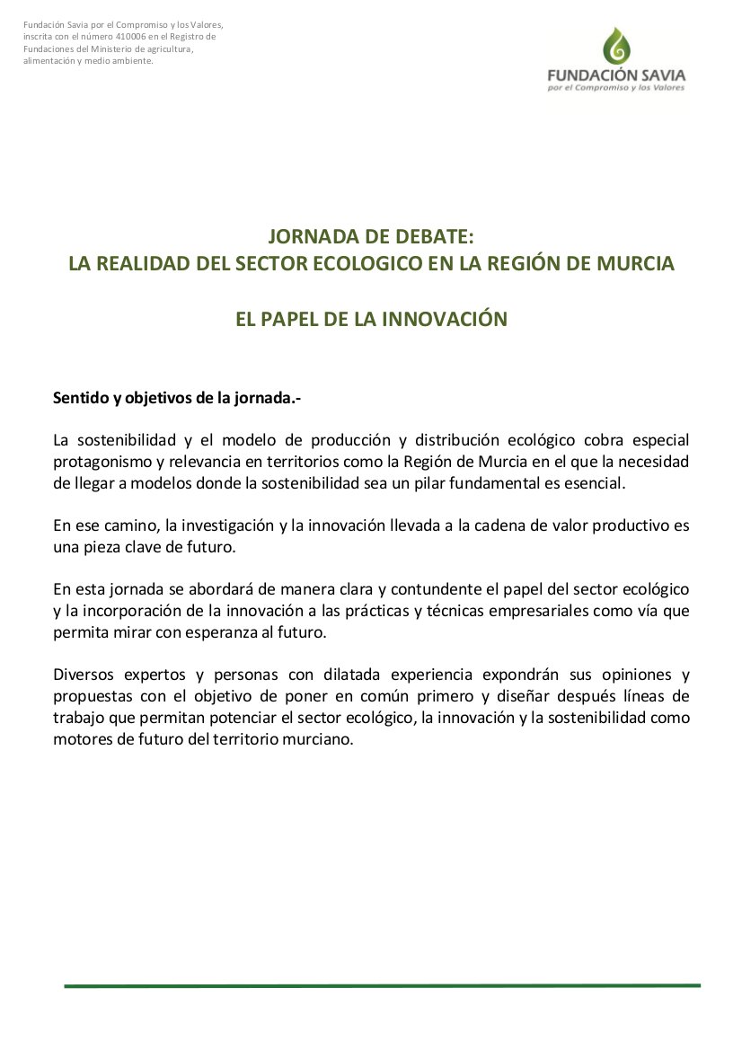 Jornadas de Agricultura Ecológica en la Región de Murcia - Fundación Savia en Salones de CROEM