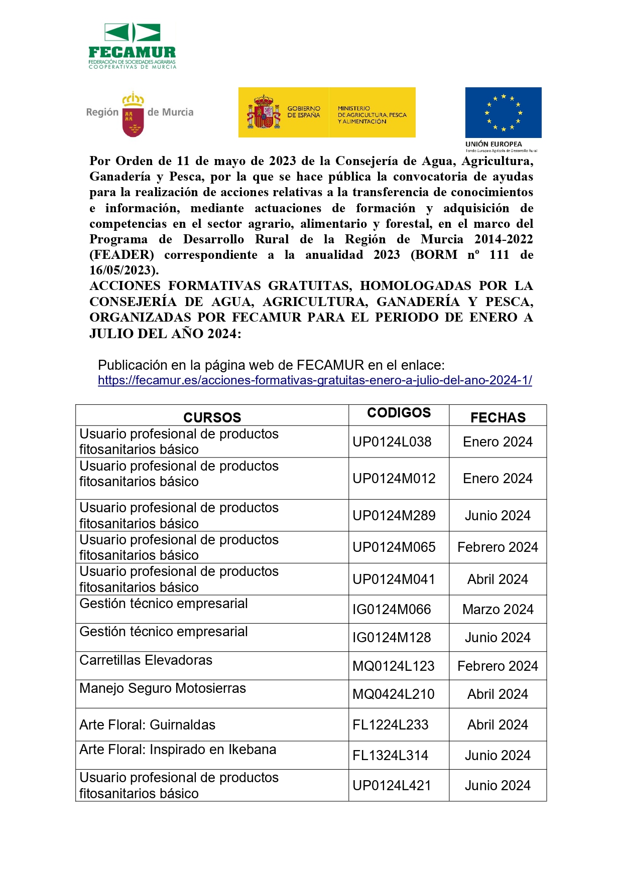 Acciones Formativas Gratuitas Enero - Julio 24